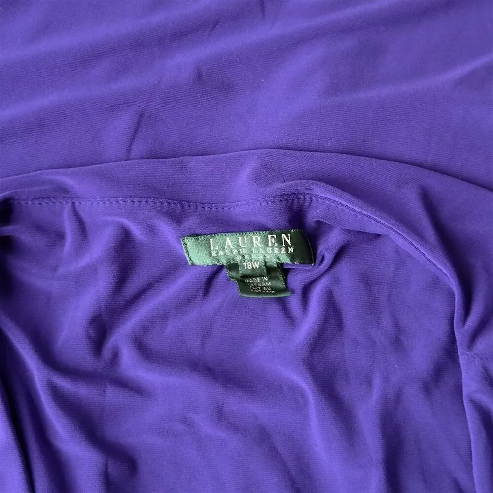 Lauren Ralph Lauren Midi Dress Women's Plus 18W Purple Faux Wrap Business Casual